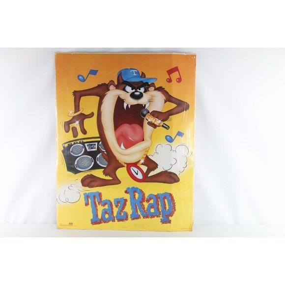 NOS Vintage 80s Looney Tunes Tazmanian Devil Taz Rap Hip Hop Wall Poster 22x28"